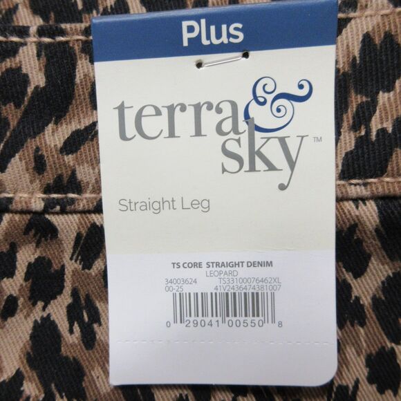 TERRA & SKY High Rise Straight Leg Jeans 26W Leo Face Leopard Animal Denim NWT - Picture 6 of 12